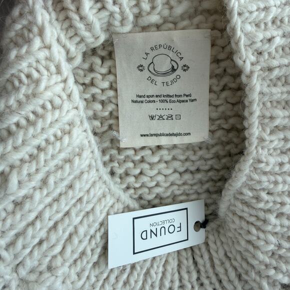 Handmade Alpaca Wool Sweater M/L Fringe Hand Knit Boho Artisan Peru Eco Undyed - Picture 11 of 16